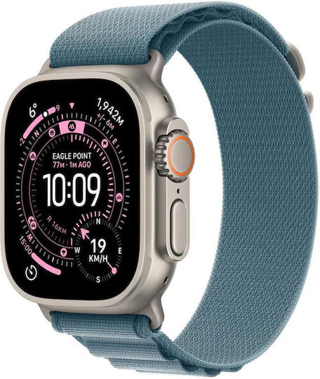 Apple Watch Ultra 3 Titanium 49mm Αδιάβροχο με eSIM και Παλμογράφο (Natural Titanium Case with Light Blue Alpine Loop - Large)