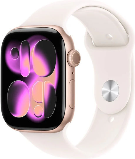 Apple Watch Series 11 Aluminium 46mm Αδιάβροχο με Παλμογράφο (Rose Gold Aluminium Case with Light Blush Sport Band - M/L)