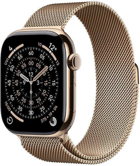 Apple Watch Series 11 Cellular Titanium 46mm Αδιάβροχο με eSIM και Παλμογράφο (Gold Titanium Case with Gold Milanese Loop - M/L)