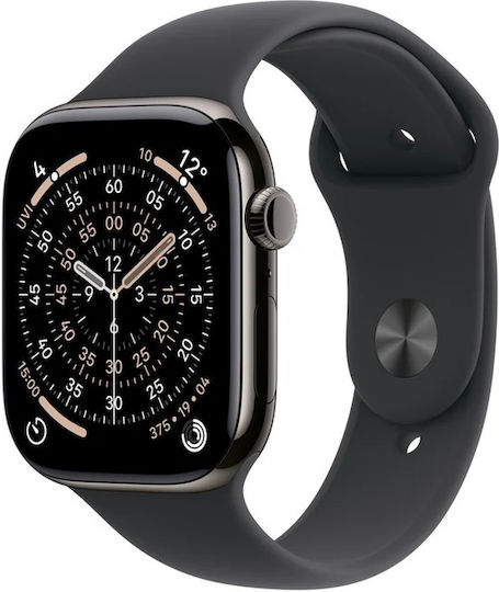 Apple Watch Series 11 Cellular Titanium 46mm Αδιάβροχο με eSIM και Παλμογράφο (Slate Titanium Case with Black Sport Band - M/L)