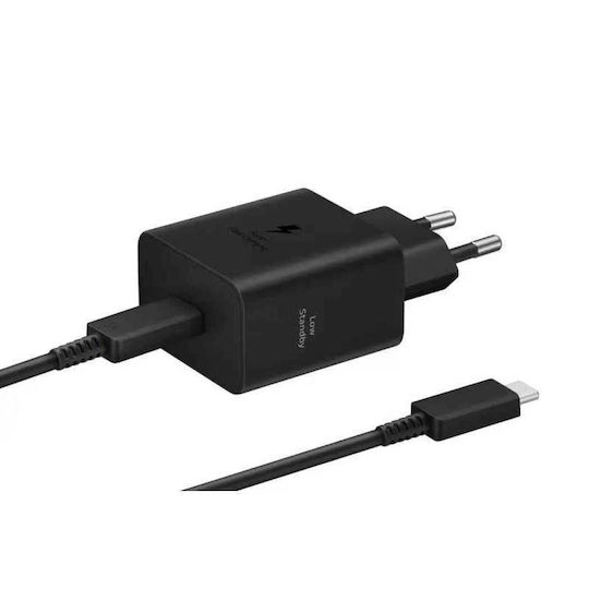 Samsung Φορτιστής με Ενσωματωμένο Καλώδιο USB-C 45W Power Delivery Μαύρος (EP-T4511XBEGWW)