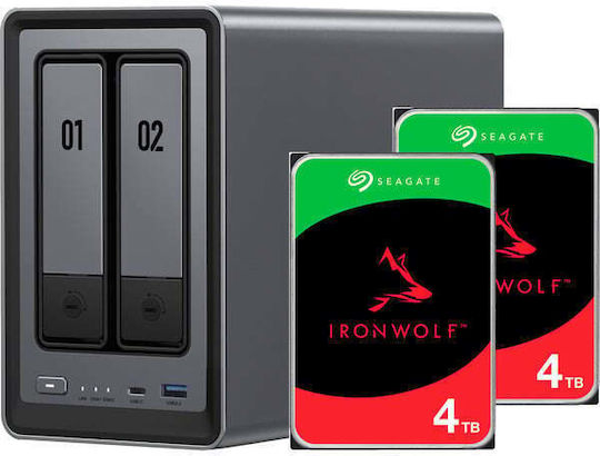 Ugreen DXP2800 & 2x Seagate IronWolf HDD 4TB NAS Tower με 2 θέσεις για HDD/SSD
