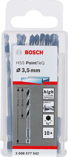 Bosch Twist Drill Pointteq Τρυπάνι HSS με Εξάγωνο Στέλεχος για Μέταλλο 3.5mm 2608577542