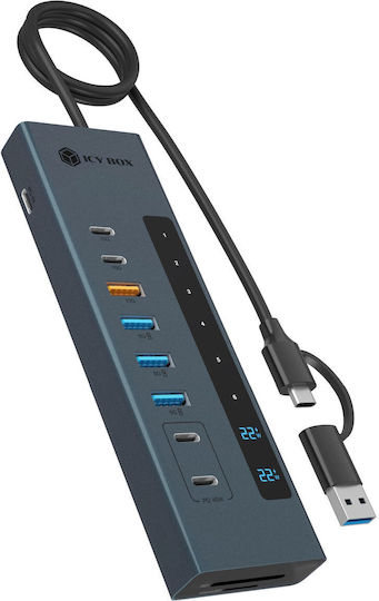 Icy Box USB 3.2 Hub 11 Θυρών με σύνδεση USB-A Γκρι IB-HUB1742CR-C2PD