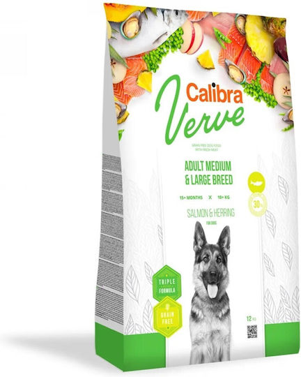 Calibra 12kg Ξηρά Τροφή χωρίς Γλουτένη για Ενήλικους Σκύλους Μεσαίων & Μεγαλόσωμων Φυλών με Σολομό και Ρέγγα