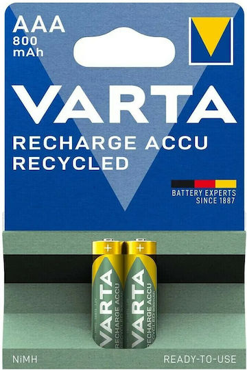 Varta Recharge Accu Recycled Επαναφορτιζόμενες Μπαταρίες AAA Ni-MH 800mAh 1.2V 2τμχ
