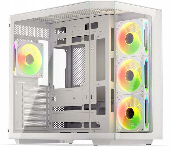 Krux Empero Gaming Midi Tower Κουτί Υπολογιστή με Πλαϊνό Παράθυρο και ARGB Φωτισμό Λευκό