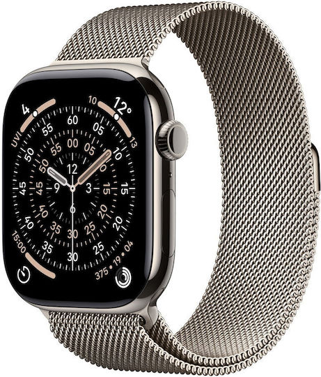 Apple Watch Series 11 Cellular Titanium 46mm Αδιάβροχο με eSIM και Παλμογράφο (Natural Titanium Case with Natural Milanese Loop - M/L)