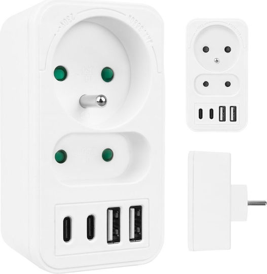 Maclean Energy Πολύπριζο 2 Θέσεων με 4 USB-A και 2 USB-C Χωρίς Καλώδιο MCE249