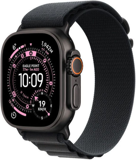 Apple Watch Ultra 3 Titanium 49mm Αδιάβροχο με eSIM και Παλμογράφο (Black Titanium Case with Black Alpine Loop - Medium)
