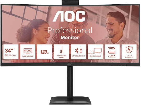 AOC CU34E4CW Ultrawide VA HDR Curved Monitor 34" QHD 3440x1440 με Χρόνο Απόκρισης 4ms GTG