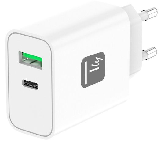 Techly Φορτιστής Χωρίς Καλώδιο με Θύρα USB-A και Θύρα USB-C 30W Quick Charge 3.0 / Power Delivery Λευκός (IPW-USB-30WACG)