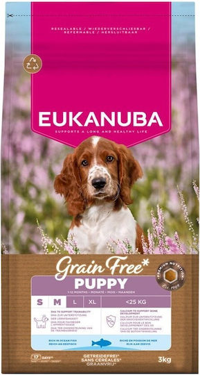 Eukanuba 3kg Ξηρά Τροφή χωρίς Σιτηρά για Κουτάβια Μικρόσωμων & Μεσαίων Φυλών με Ψάρια