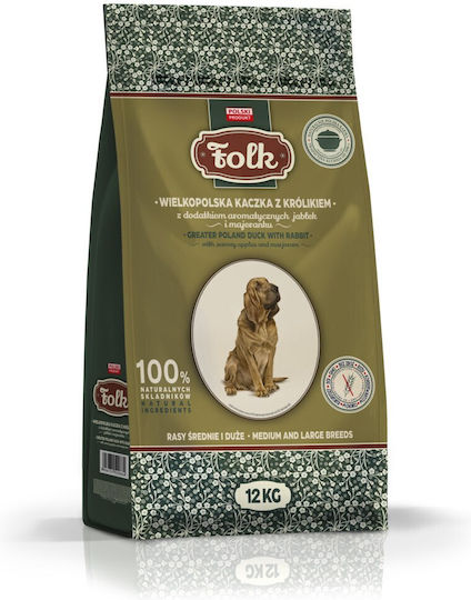 Dog Food 12kg Ξηρά Τροφή Σκύλων Μεσαίων & Μεγαλόσωμων Φυλών χωρίς Σιτηρά με Πάπια, Κουνέλι και Λαγό