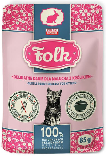 Folk Υγρή Τροφή για Ανήλικες Γάτες σε Φακελάκι με Κουνέλι χωρίς Σιτηρά 85gr DLKFLKKAM0008