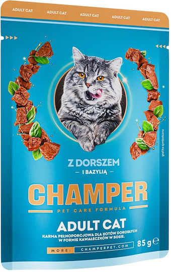 Basil Υγρή Τροφή για Ενήλικες Γάτες με Μπακαλιάρο χωρίς Σιτηρά 85gr DLKCH2KAM0001