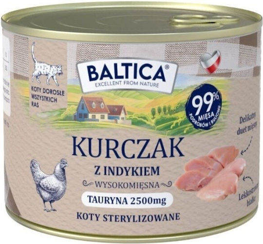 Baltica Υγρή Τροφή για Ενήλικες Γάτες με Κοτόπουλο και Γαλοπούλα χωρίς Σιτηρά 185gr