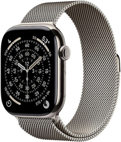 Apple Watch Series 11 Cellular Titanium 42mm Αδιάβροχο με eSIM και Παλμογράφο (Natural Titanium Case with Natural Milanese Loop)
