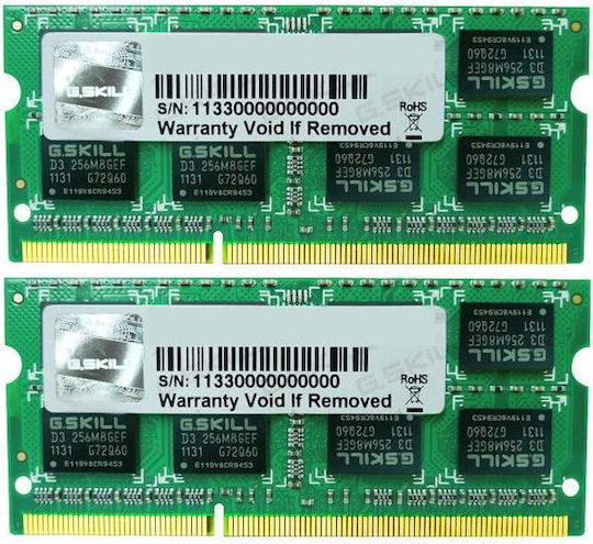 G.Skill DDR3 4GB RAM με 2x2GB Modules και Ταχύτητα 1600 για Laptop F3-12800CL9D-4GBSQ