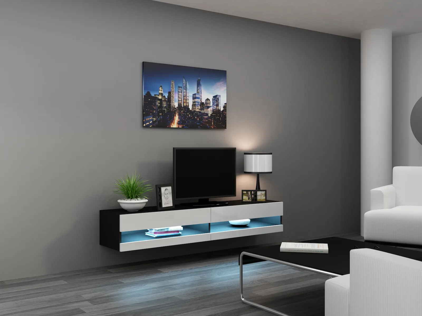 20220509151806_xylino_epiplo_tileorasis_vigo_new_me_fotismo_led_black_white_gloss_m180xp30xy40cm Vigo New με Φωτισμό LED Black / White Gloss Μ180xΠ30xΥ40cm - Image 1