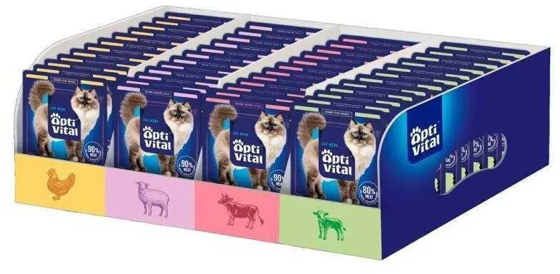Whiskas Optivital Pouches Cats 112 Pouches 4 Flavors Chicken Lamb Beef Veal Mixcase 112x85g - Image 1