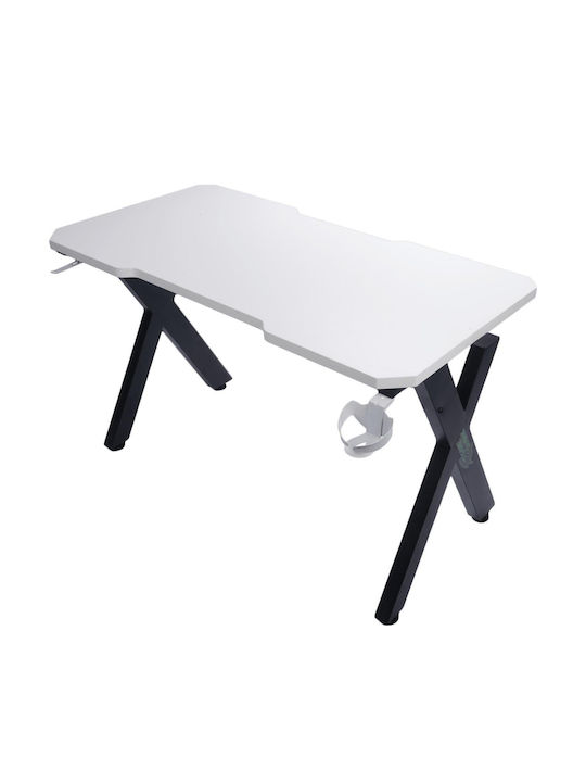 Γραφείο Gaming Gameshark Xeno Ξύλινο Black And White με Μεταλλικά Πόδια & LED 120x60x75εκ.