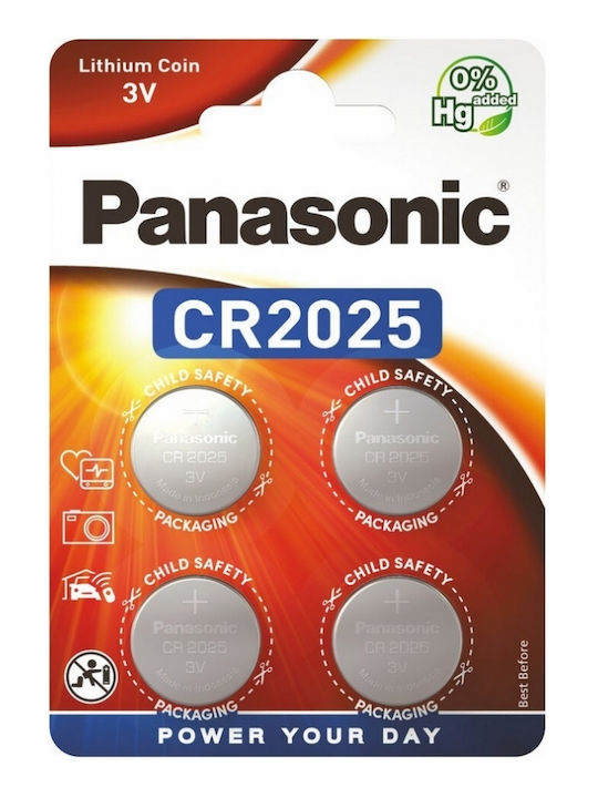 Panasonic Power Μπαταρίες Λιθίου Ρολογιών CR2025 3V 4τμχ