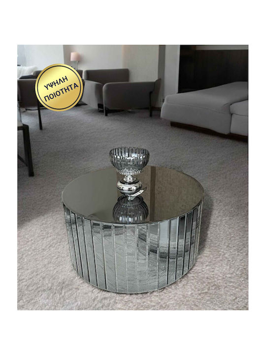 Κυκλικό Τραπέζι Σαλονιού Κρυστάλλινη Λάμψη Ασημί 80x36cm