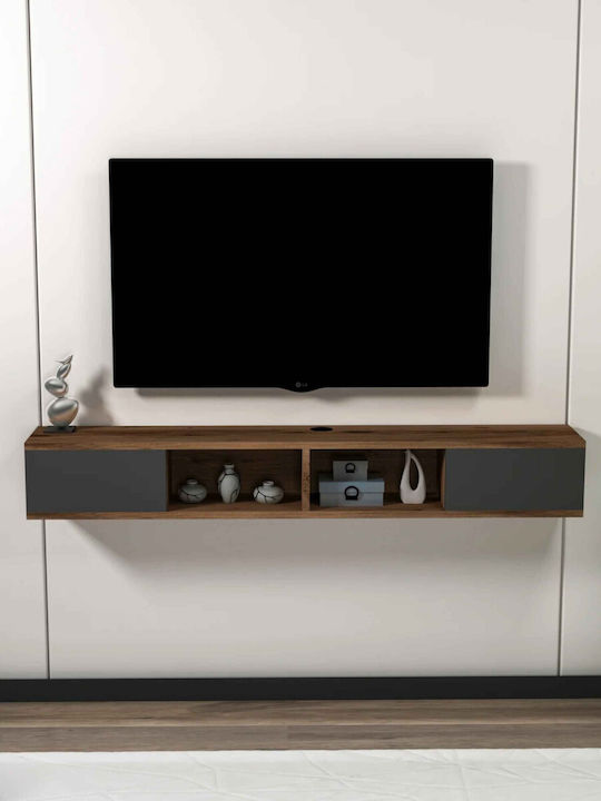 Μοντέρνο Επιτοίχιο Έπιπλο Tv Απόχρωση Ξύλου Ανθρακί 140x22x19cm