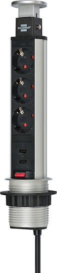 Brennenstuhl Tower 3 Πολύπριζο 3 Θέσεων με 2 USB-A, Διακόπτη και Καλώδιο 2m 1396200013