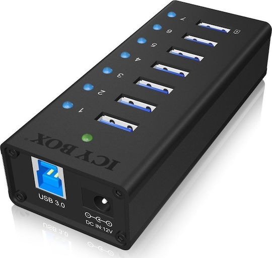 Icy Box USB 3.0 Hub 7 Θυρών με σύνδεση USB-A και Εξωτερική Παροχή Ρεύματος (IB-AC618)