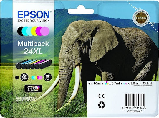 Epson 24XL Γνήσιο Πακέτο 6 Μελανιών Εκτυπωτή InkJet Ανοιχτό Κυανό / Ανοιχτό Ματζέντα / Κίτρινο / Κυανό / Ματζέντα / Μαύρο (C13T24384011 C13T24384010)
