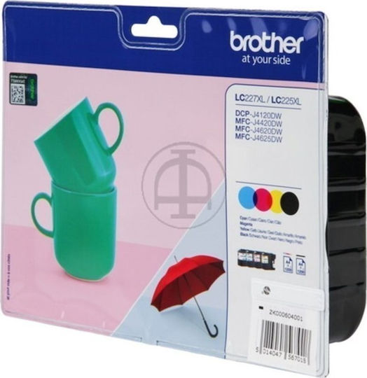 Brother LC227XL Γνήσιο Πακέτο 4 Μελανιών Εκτυπωτή InkJet Κίτρινο / Κυανό / Ματζέντα / Μαύρο (LC-227XLVALBP)