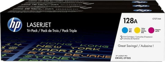 HP 128A Γνήσιο Multipack Toner Laser Εκτυπωτή Κίτρινο/Κυανό/Ματζέντα 3τμχ CF371AM