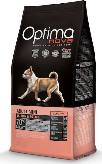 Optimanova Adult Mini Sensitive 2kg Ξηρά Τροφή χωρίς Σιτηρά για Ενήλικους Σκύλους Μικρόσωμων Φυλών με Πατάτες και Σολομό
