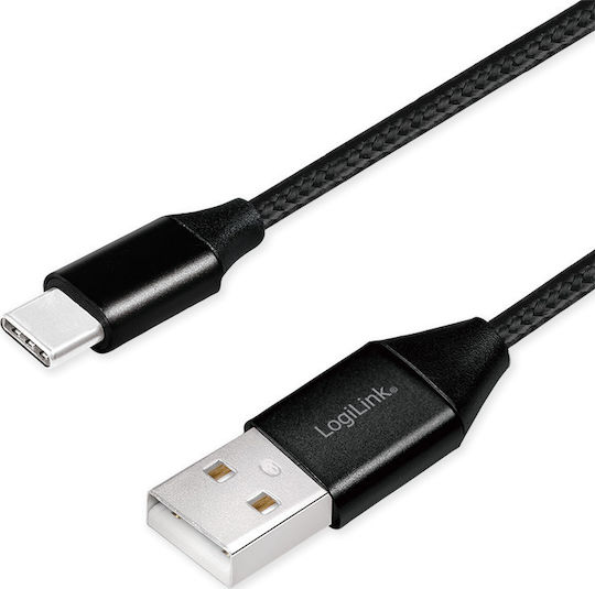 LogiLink Braided USB 2.0 Cable USB-C male - USB-A male Μαύρο 1m (CU0140)