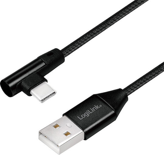 LogiLink Angle (90°) / Braided USB 2.0 Cable USB-C male - USB-A 15W Μαύρο 1m CU0138