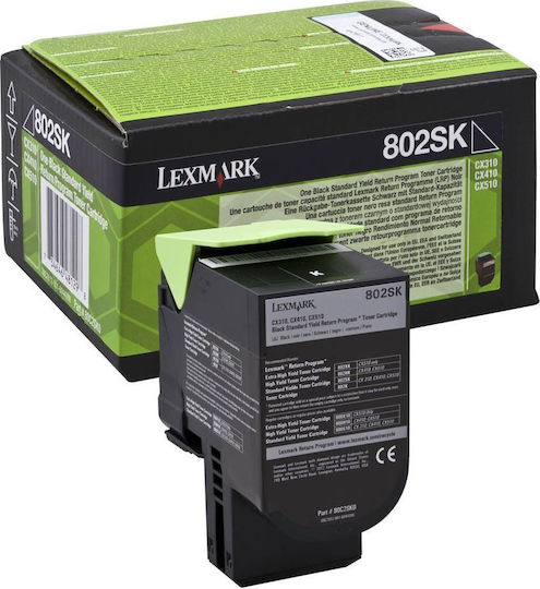 Lexmark 802K Γνήσιο Toner Laser Εκτυπωτή Μαύρο Return Program 1000 Σελίδων 80C20K0