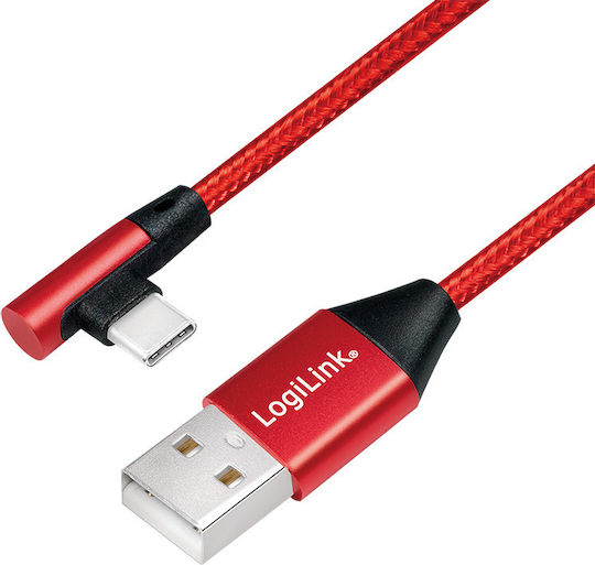 LogiLink Angle (90°) / Braided USB 2.0 Cable USB-C male - USB-A Κόκκινο 1m CU0146