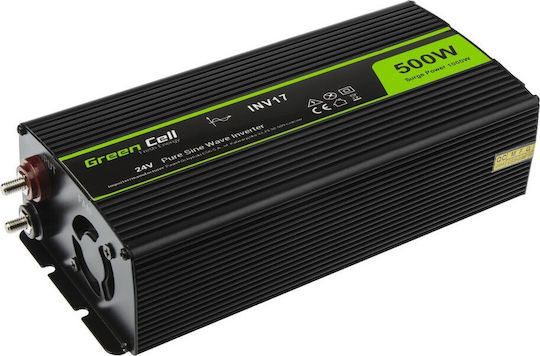 Green Cell INV17 Inverter Αυτοκινήτου Καθαρού Ημιτόνου 1000W για Μετατροπή 24V DC σε 230V AC με 1xUSB INV17