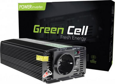 Green Cell Inverter Αυτοκινήτου Καθαρού Ημιτόνου 1000W για Μετατροπή 24V DC σε 230V AC με 1xUSB
