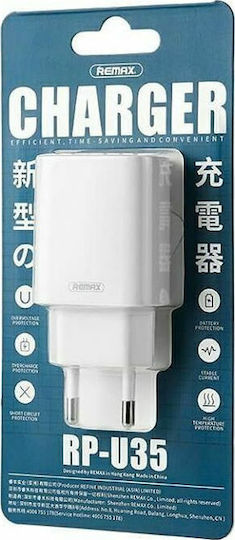Remax Φορτιστής Χωρίς Καλώδιο με 2 Θύρες USB-A Λευκός (RP-U35)