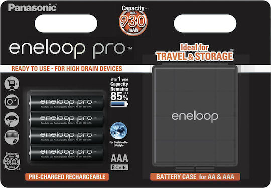 Panasonic Eneloop Pro with Battery Case Επαναφορτιζόμενες Μπαταρίες AAA Ni-MH 930mAh 1.2V 4τμχ