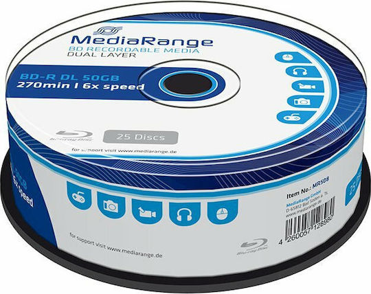 MediaRange Εγγράψιμα BD-R 6x Dual Layer 50GB Cake Box 25τμχ MR508