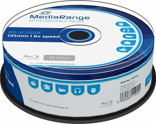 MediaRange Εγγράψιμα BD-R 6x 25GB Cake Box 25τμχ MR514