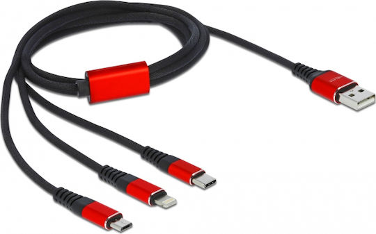 DeLock Regular USB to Lightning / 2x Type-C Cable Μαύρο 1m (86709)