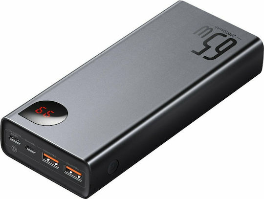 Baseus Adaman Metal Digital Display Power Bank 20000mAh 65W με 2 Θύρες USB-A και Θύρα USB-C Quick Charge 3.0 Μαύρο