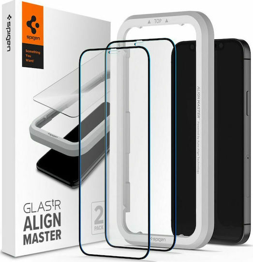 Spigen GLAS.tR ALIGNmaster 0.3mm Full Face Tempered Glass 2τμχ Μαύρο (iPhone 16e / 14 / 13 / 13 Pro) AGL03387