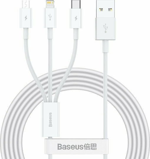 Baseus Superior Series Regular USB to Lightning / Type-C / micro USB Cable 3.5A Λευκό 1.5m (CAMLTYS-02)