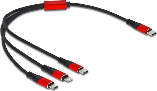 DeLock Regular USB to Lightning / Type-C / micro USB Cable Μαύρο 0.3m (86710)